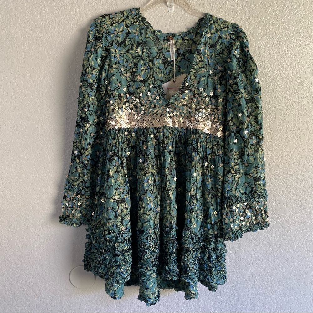 NEW Free People Bali Sweet Blooms Mini Dress in Green